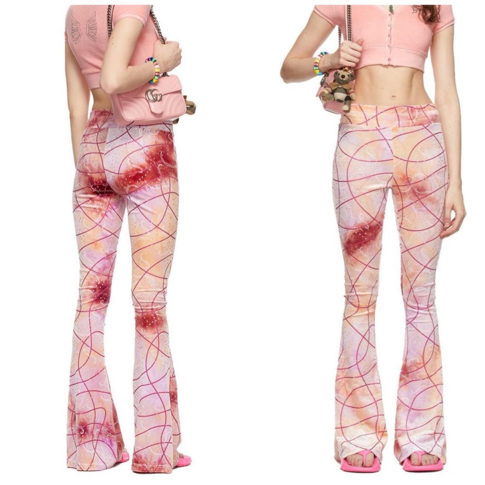 I’m Sorry by Petra Collin Velvet Embellished Tie-Dye Flare Leg Lounge Pants